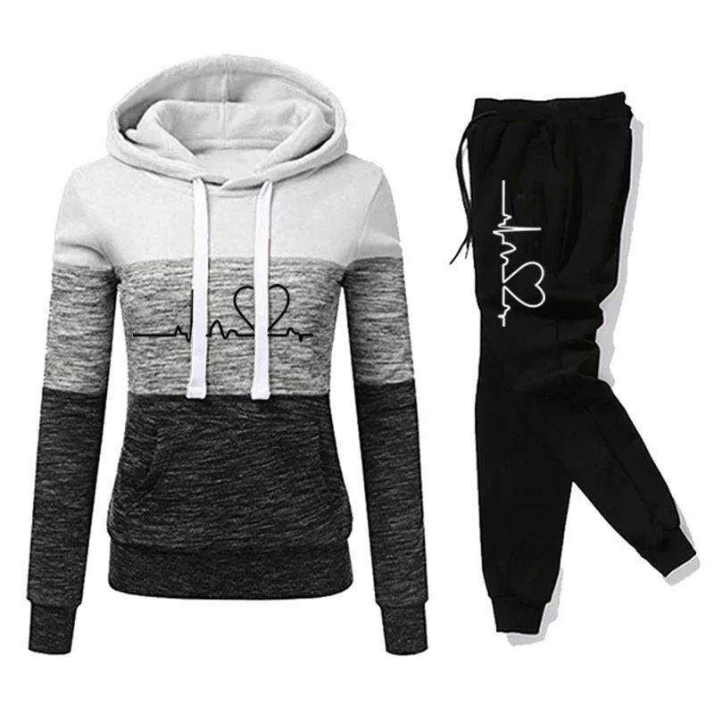 Color Block Womens Tracksuit Set Hooded Sweatshirt Jogger Pants Activewear S3XL 12