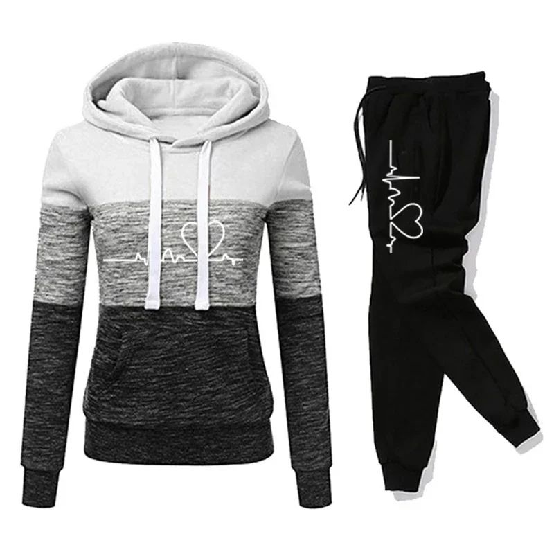 Color Block Womens Tracksuit Set Hooded Sweatshirt Jogger Pants Activewear S3XL 9