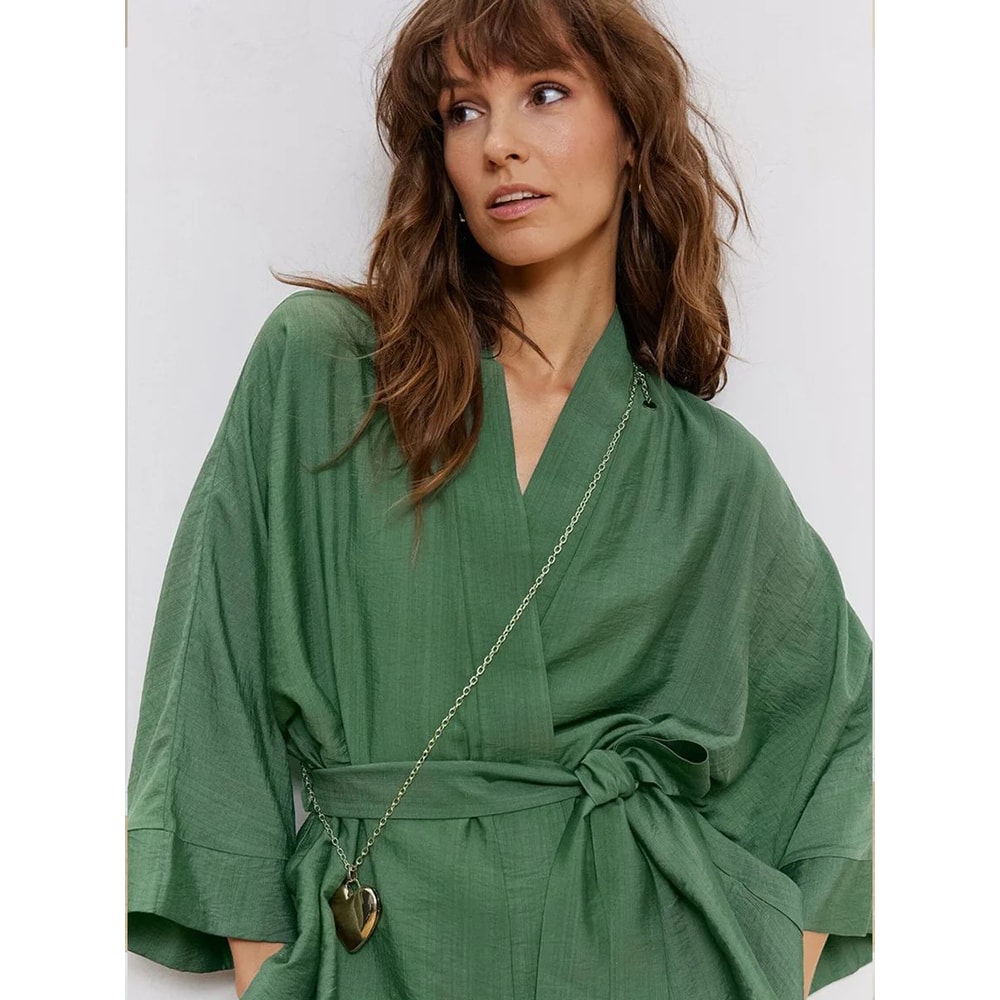 Premium Autumn Green Womens Pajama Set Soft Long Sleeve Pajama Set With LaceUp Top Loose Lounge P 3