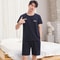 Mens Breathable Cotton Pajama Set Striped Short Sleeve Shorts Summer Loungewear 1