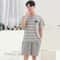 Mens Breathable Cotton Pajama Set Striped Short Sleeve Shorts Summer Loungewear 2
