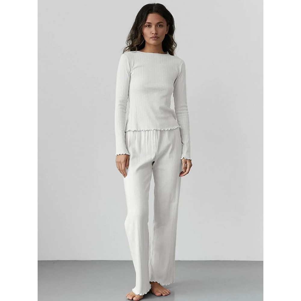 LoveKnit Jacquard Womens Pajama Set Soft Knit Cardigan Pants Loungewear 0