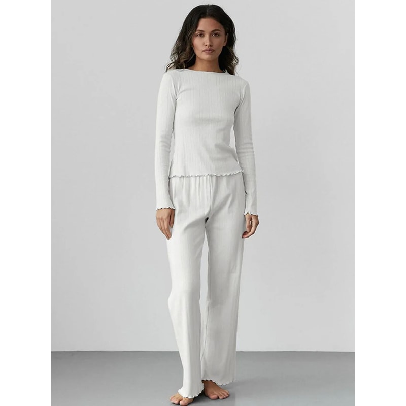 LoveKnit Jacquard Womens Pajama Set Soft Knit Cardigan Pants Loungewear 0