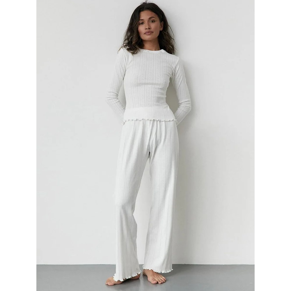 LoveKnit Jacquard Womens Pajama Set Soft Knit Cardigan Pants Loungewear 1