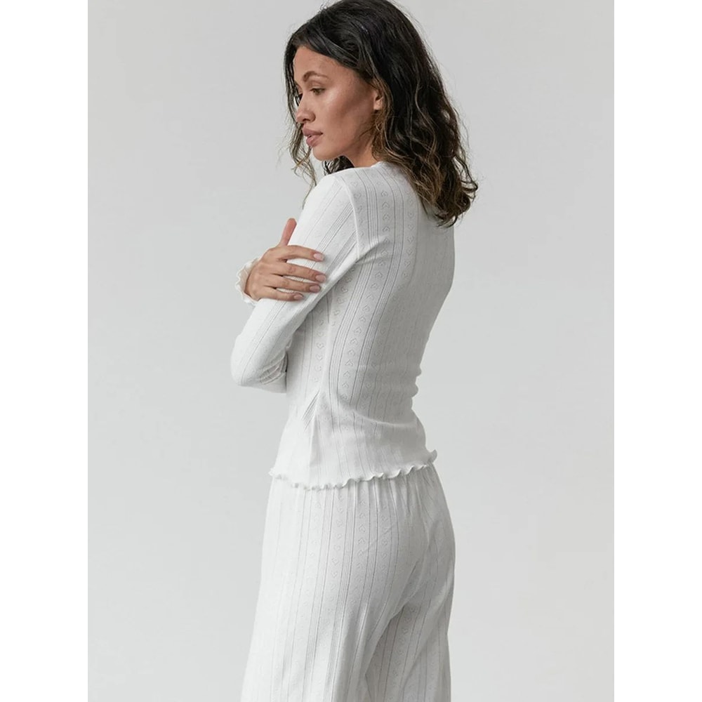 LoveKnit Jacquard Womens Pajama Set Soft Knit Cardigan Pants Loungewear 3