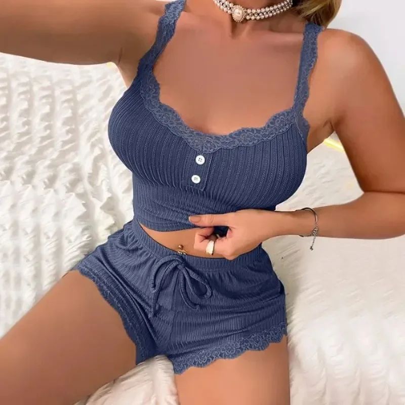 Luxury Summer Women Pajama Set Breathable Sleepwear Lounge Pants Top Set 7