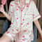 Blush Breeze Womens Cute Print Pajama Set Soft Pink Short Sleeve Button Top Shorts Loungewear 0