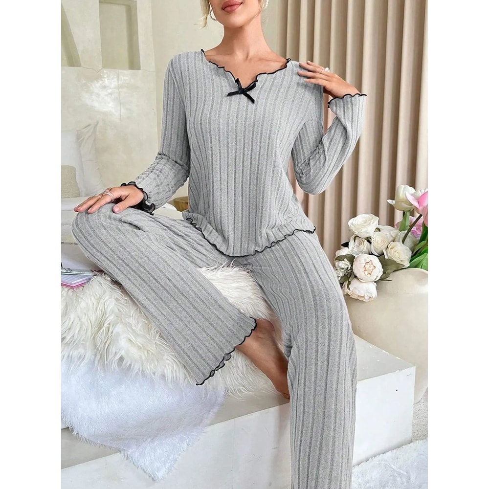 CozyChic Ribbed Knit Womens Pajama Set Soft Long Sleeve Winter Sleepwear Loungewear 2