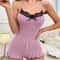 Lace Trim Satin Pajama Set For Women Sexy Sleeveless VNeck Sleepwear 1