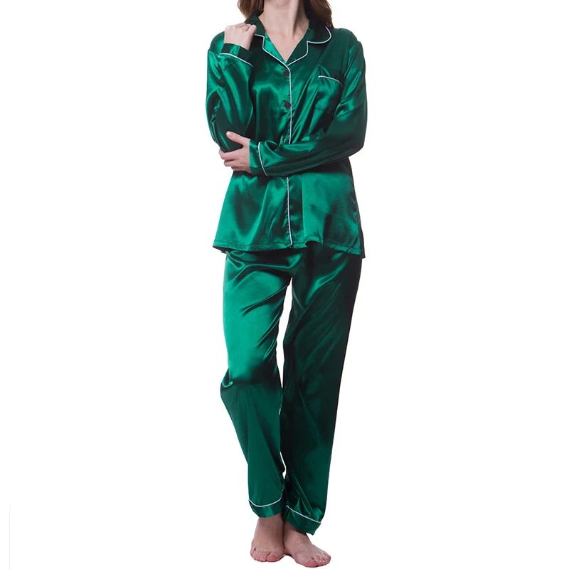 SilkEase Satin Pajama Set Womens Long Sleeve Satin Pajama Set With ButtonDown Top Elastic Waist P 6
