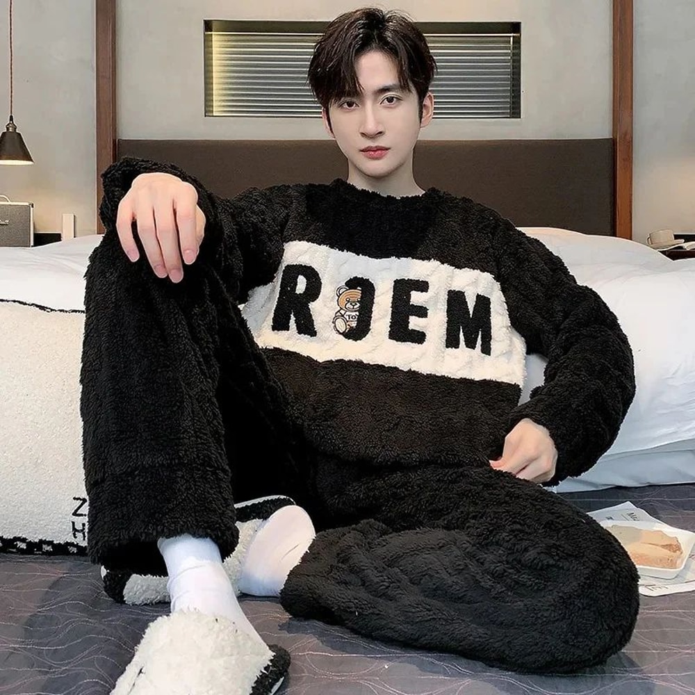 ArcticComfort Mens Coral Fleece Pajama Set Warm Winter Mens Sleepwear Set 0