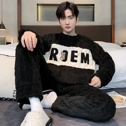 arcticcomfort mens coral fleece pajama set – warm winter mens sleepwear set