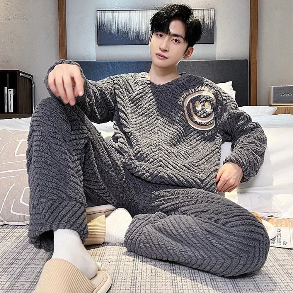 ArcticComfort Mens Coral Fleece Pajama Set Warm Winter Mens Sleepwear Set 1