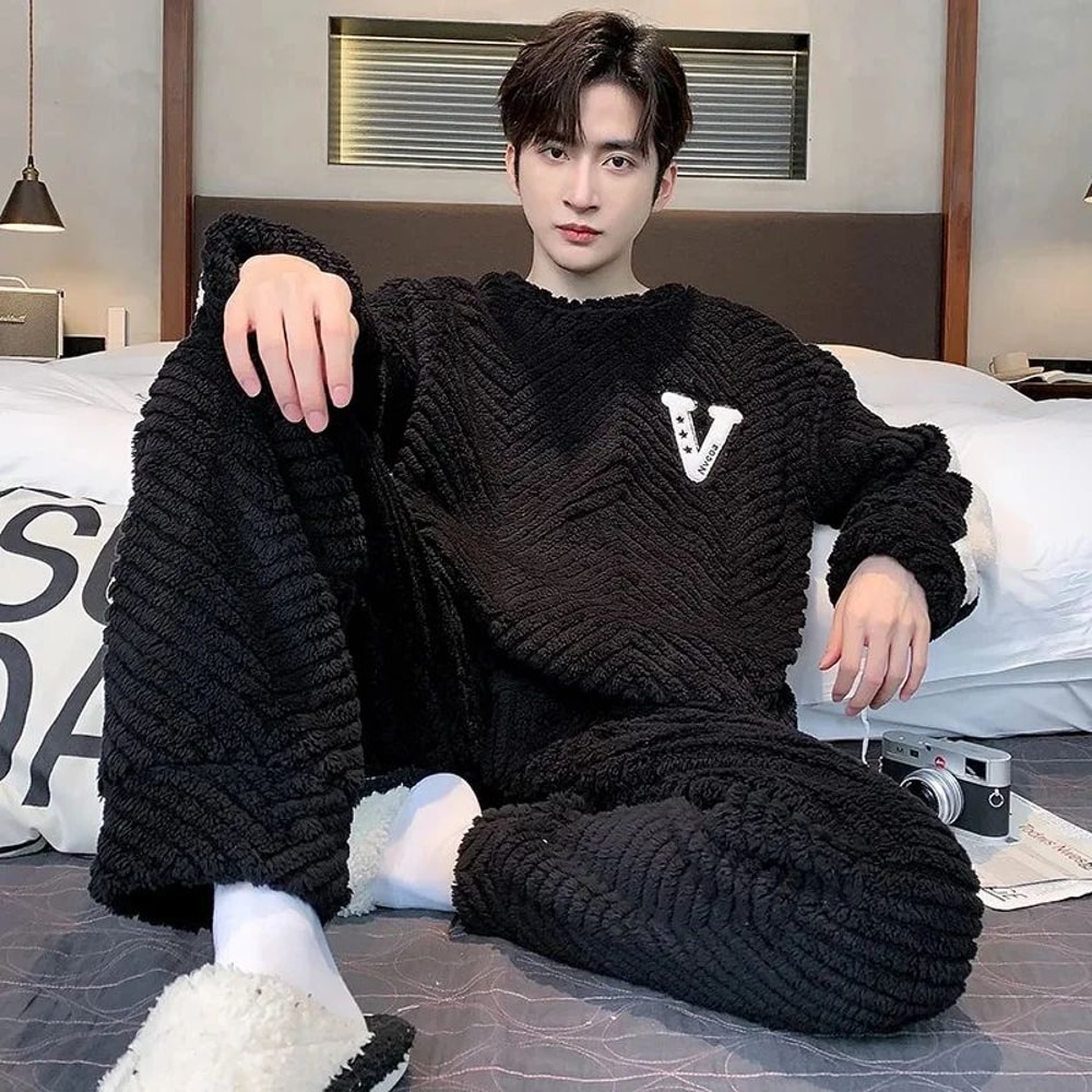 ArcticComfort Mens Coral Fleece Pajama Set Warm Winter Mens Sleepwear Set 2