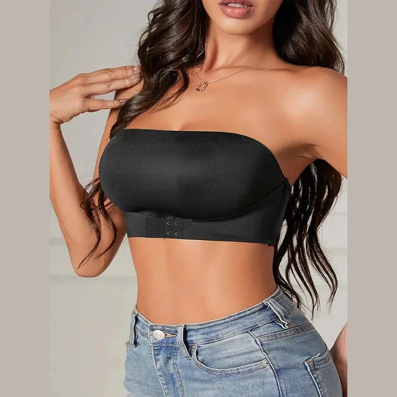 SmoothLift Strapless Push Up Bra Seamless Front Button Bandeau Top For Women 5