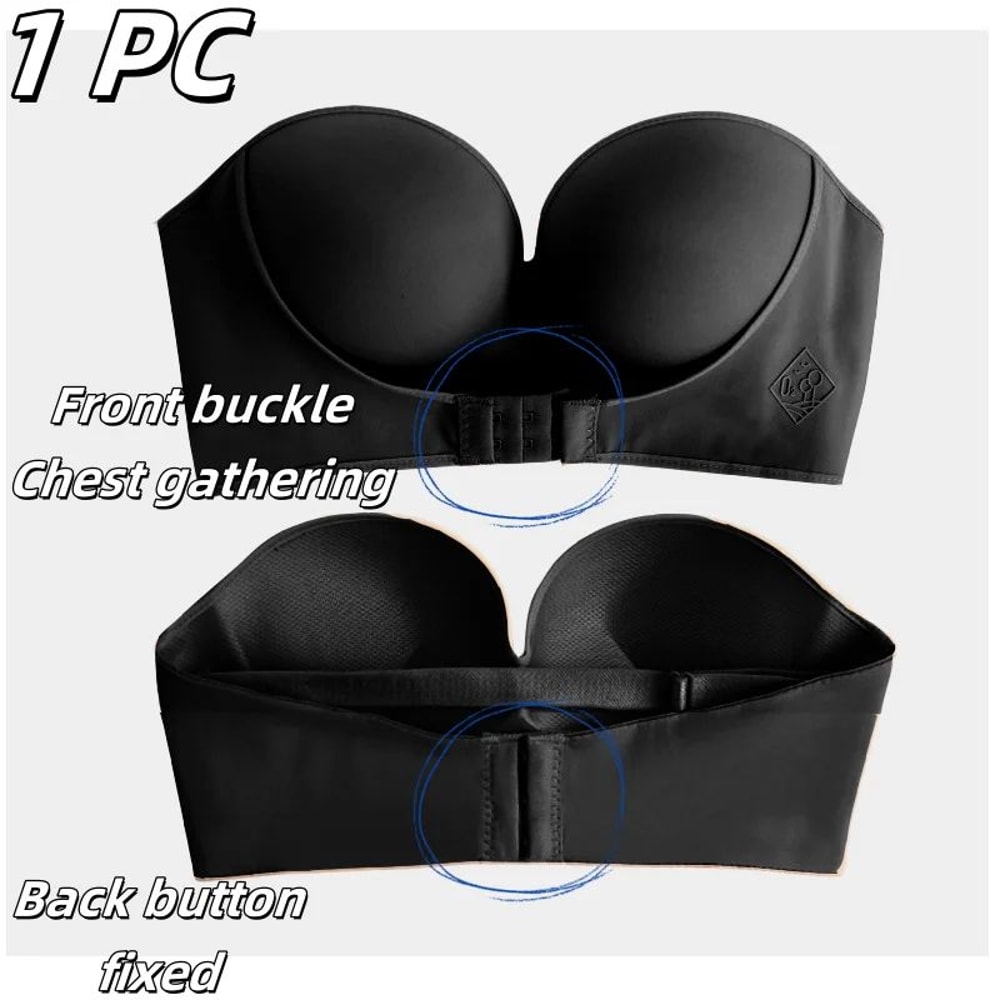 SmoothLift Strapless Push Up Bra Seamless Front Button Bandeau Top For Women 10