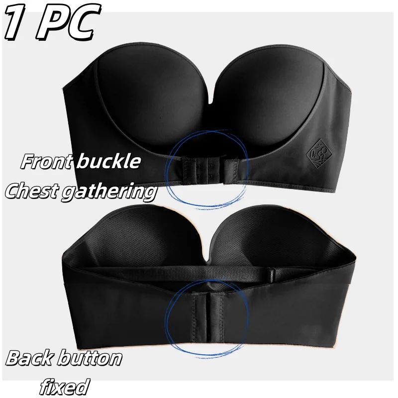 SmoothLift Strapless Push Up Bra Seamless Front Button Bandeau Top For Women 10
