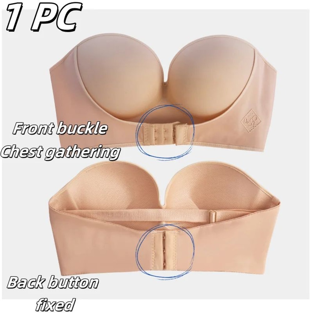 SmoothLift Strapless Push Up Bra Seamless Front Button Bandeau Top For Women 11