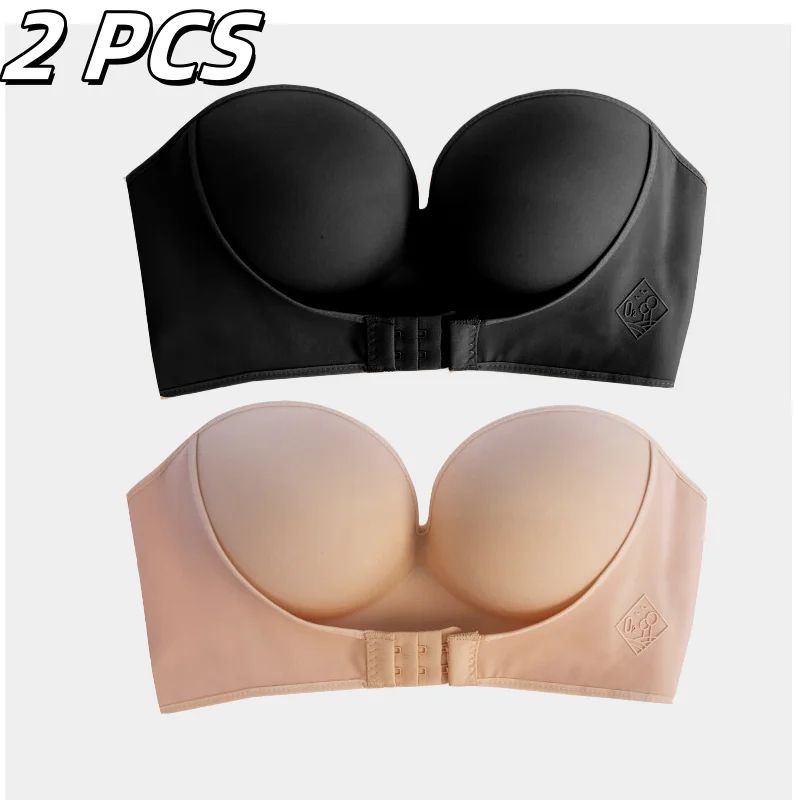 SmoothLift Strapless Push Up Bra Seamless Front Button Bandeau Top For Women 12