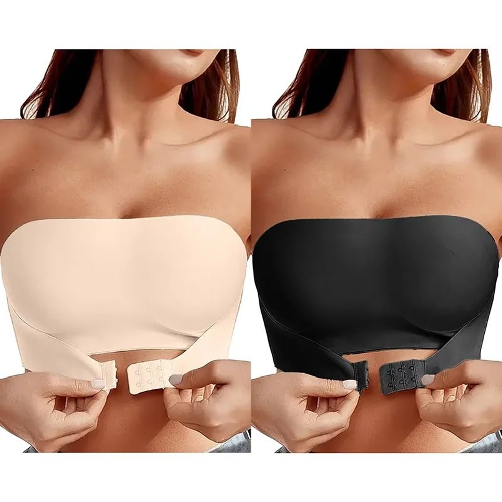 SmoothLift Strapless Push Up Bra Seamless Front Button Bandeau Top For Women 13