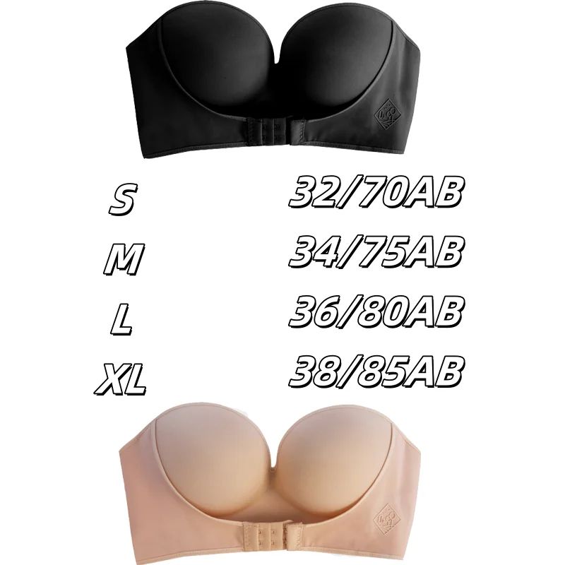 SmoothLift Strapless Push Up Bra Seamless Front Button Bandeau Top For Women 2