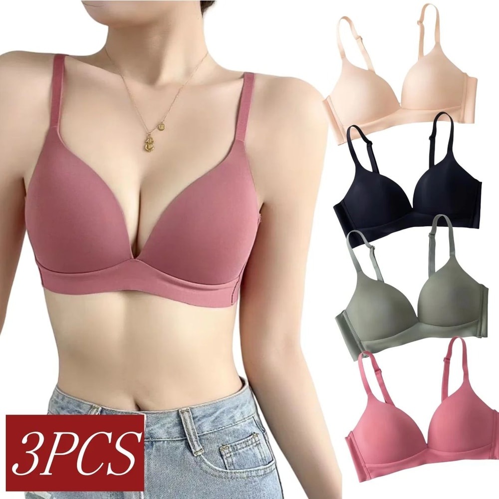 SilkGlow Seamless Push Up Bra Set 3Pack Wireless Comfort Lingerie 0