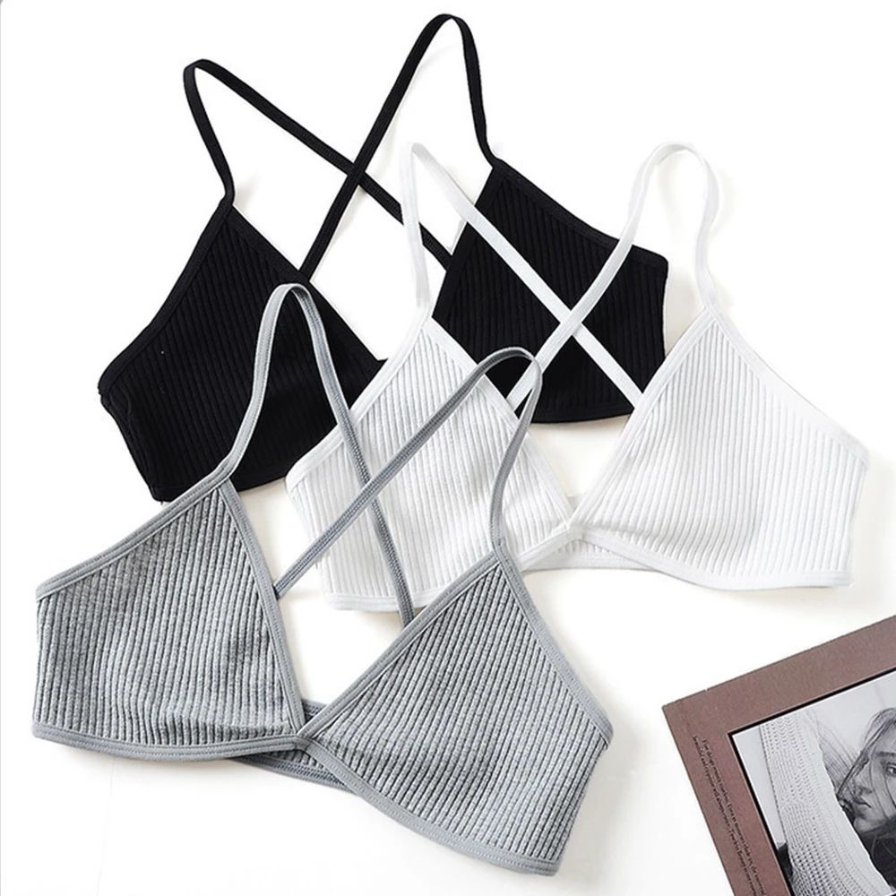 PureEase Cotton Bralette Deep V Triangle Unlined Wireless Bra With Cross Back 0