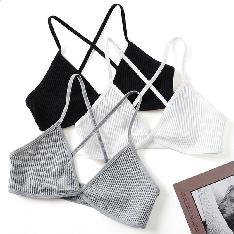 PureEase Cotton Bralette Deep V Triangle Unlined Wireless Bra With Cross Back 0