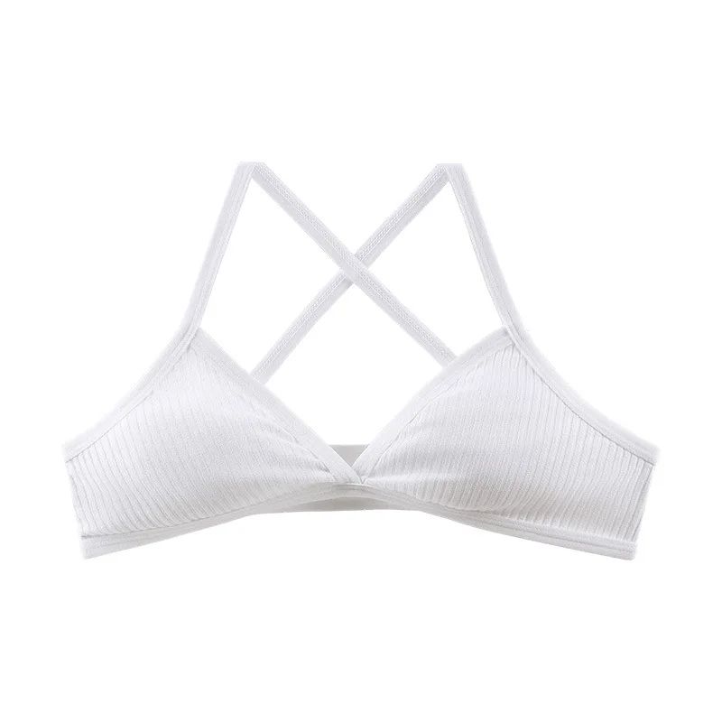PureEase Cotton Bralette Deep V Triangle Unlined Wireless Bra With Cross Back 3