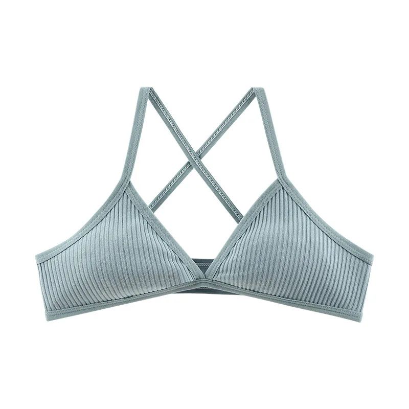 PureEase Cotton Bralette Deep V Triangle Unlined Wireless Bra With Cross Back 7