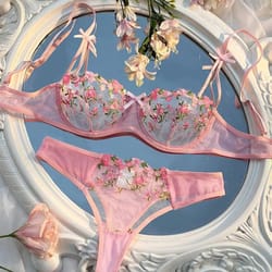 sheer floral lace lingerie set – transparent embroidered bra and panty sleepwear