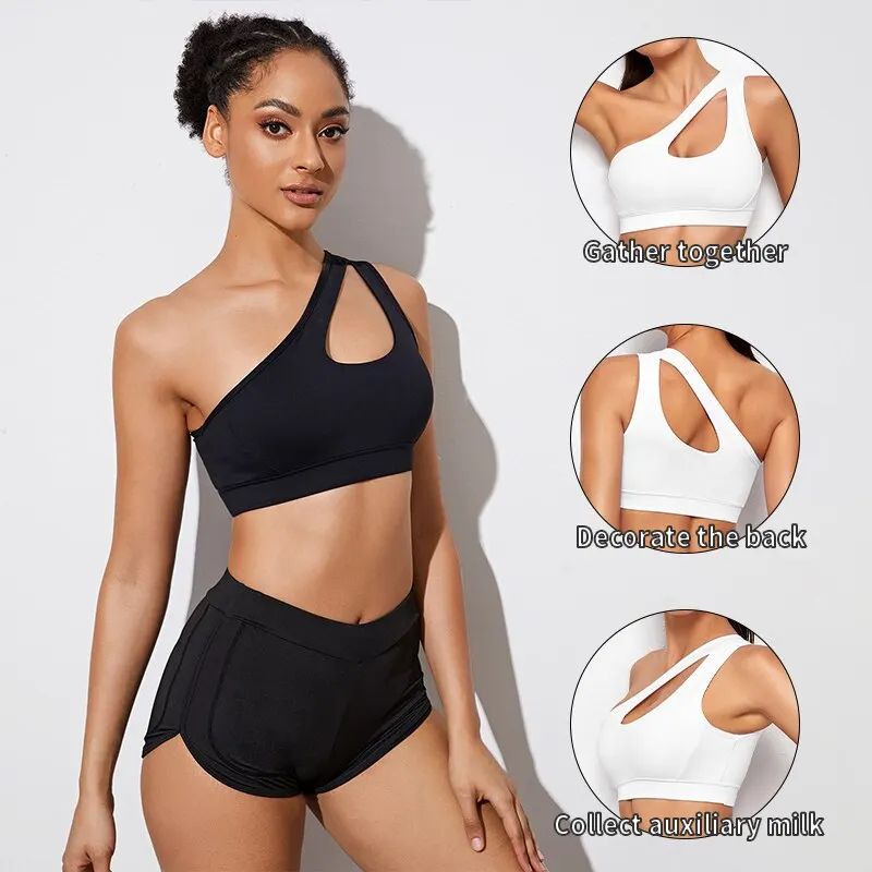 SculptFlex OneShoulder Sports Bra Shockproof Push Up Yoga Running Bra 3