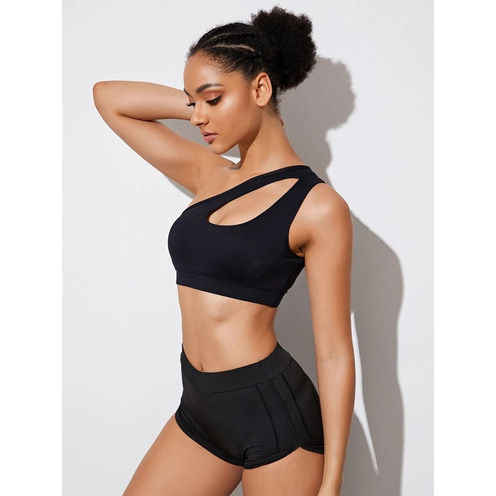 SculptFlex OneShoulder Sports Bra Shockproof Push Up Yoga Running Bra 6