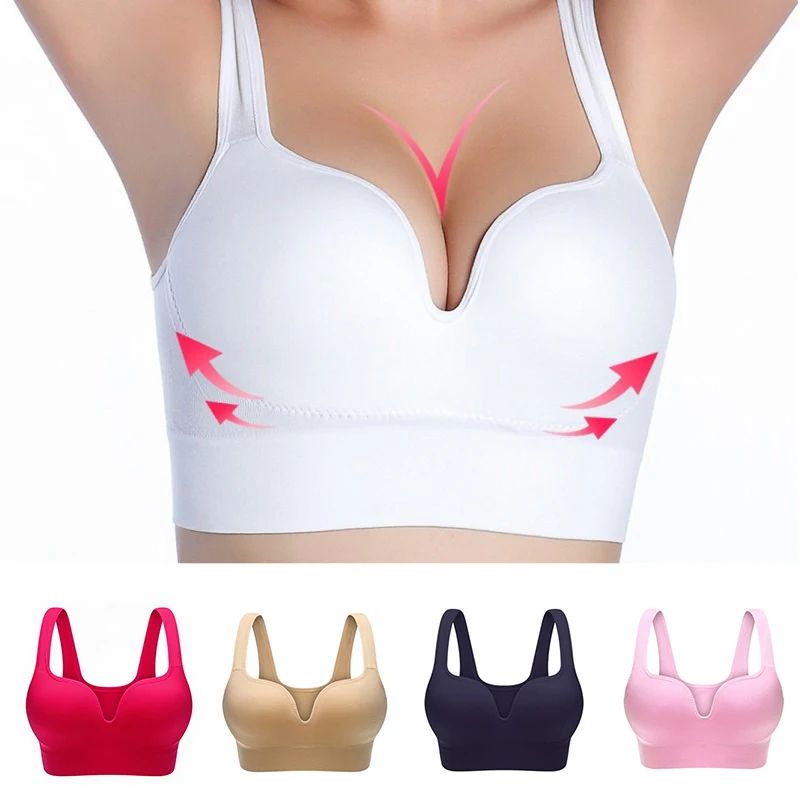 FlexLift Seamless Push Up Sports Bra Wireless Padded Gym Running Support 0