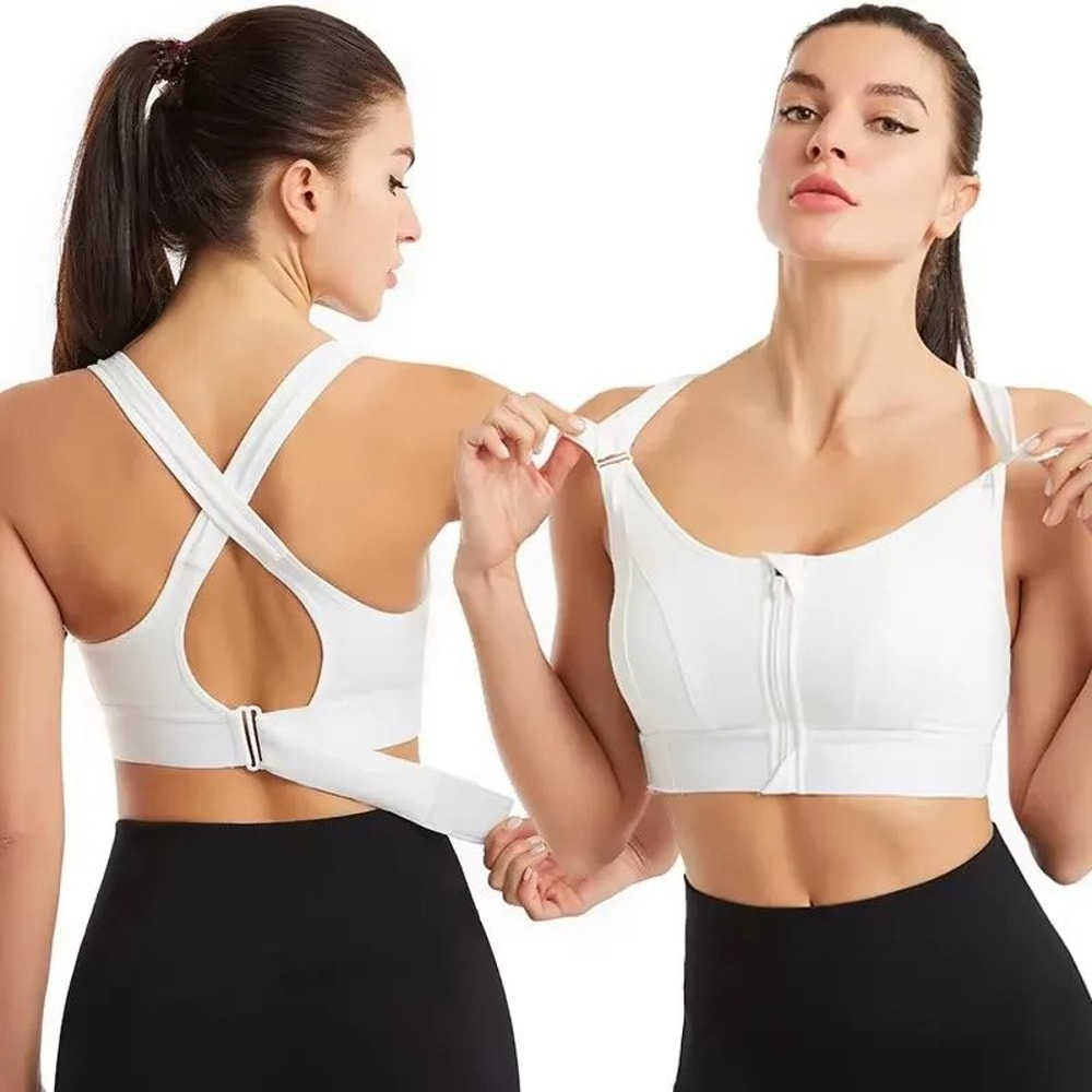 Front Zip High Impact Sports Bra Adjustable Strap Shockproof Yoga Crop Top 4