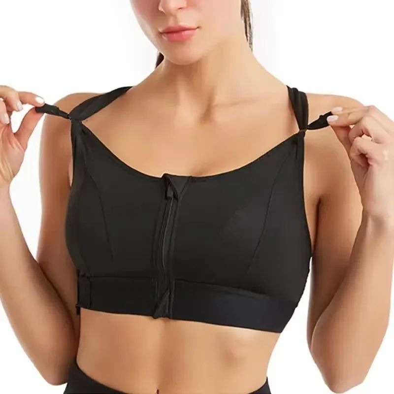 Front Zip High Impact Sports Bra Adjustable Strap Shockproof Yoga Crop Top 5