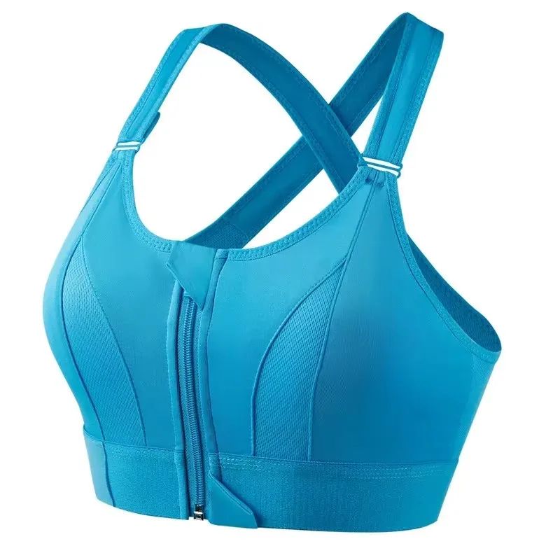 Front Zip High Impact Sports Bra Adjustable Strap Shockproof Yoga Crop Top 8