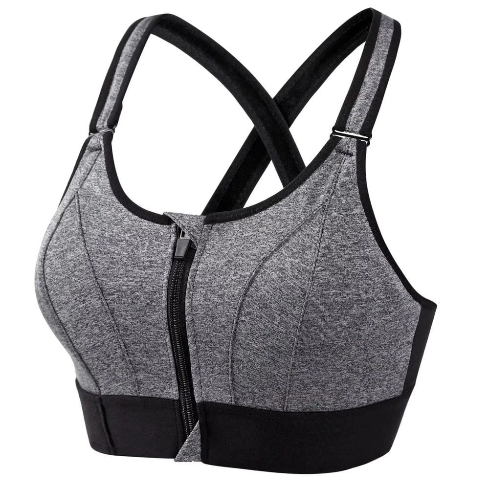 Front Zip High Impact Sports Bra Adjustable Strap Shockproof Yoga Crop Top 9