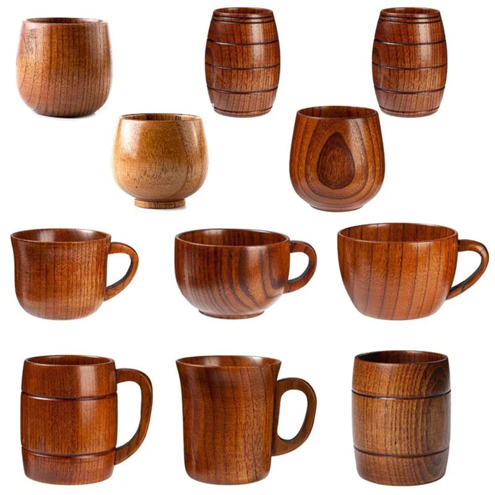 Handcrafted Jujube Wood Mug Natural Wooden Coffee Cup With Ergonomic Handle 0