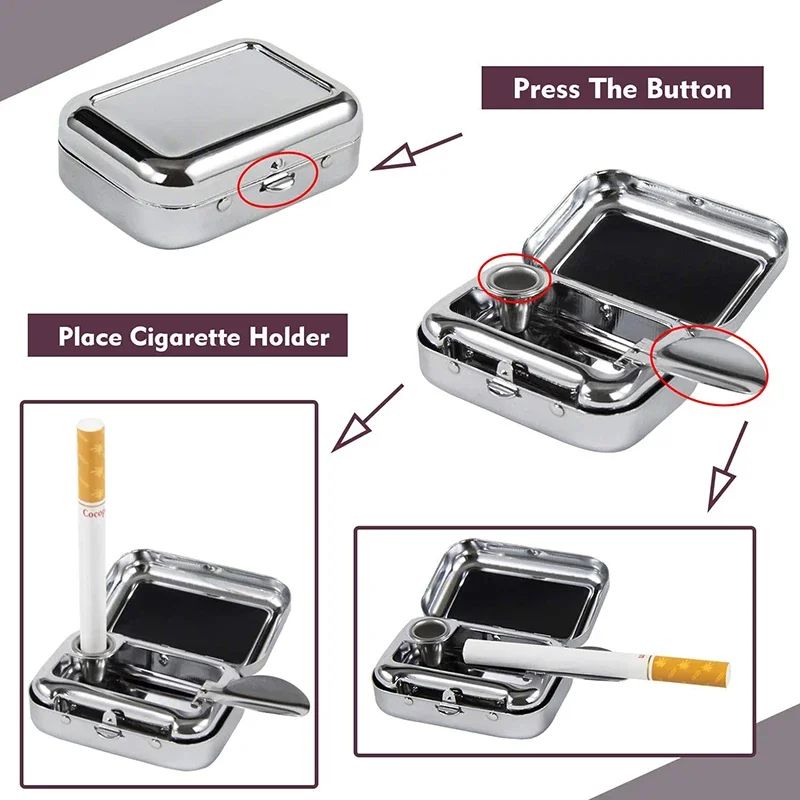 Portable Mini Metal Car Ashtray With Lid Smokeless Pocket Desktop Ashtray For Travel 3