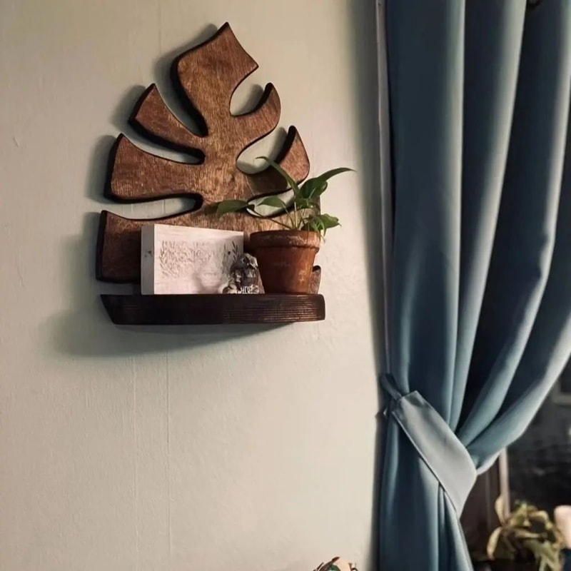 Rustic Wooden Wall Plant Shelf Wall Mounted Plant Holder Storage Rack 1