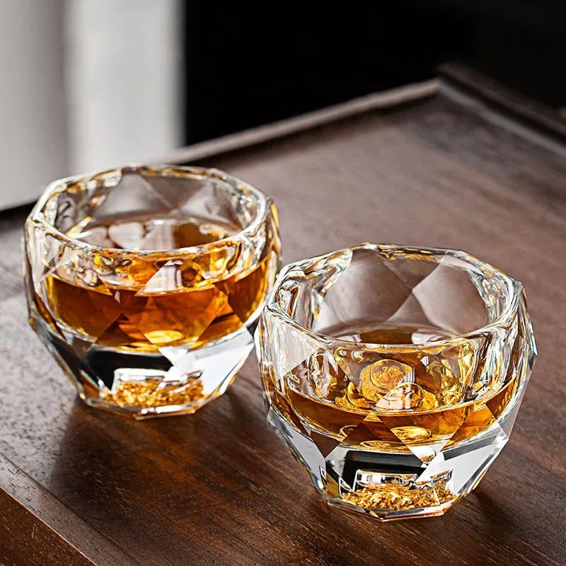 Diamond Faceted 50ml Shot Glass With Double Bottom Crystal Look Whiskey Espresso Tea 0