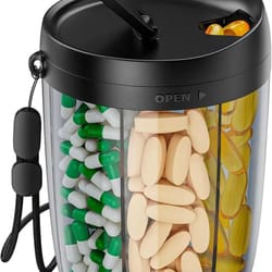 6-grid travel pill organizer bottle – portable vitamin organizer with built-in cup