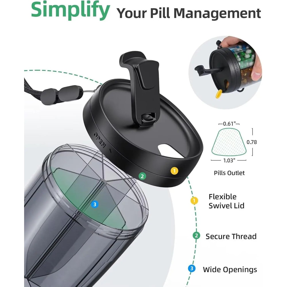 6Grid Travel Pill Organizer Bottle Portable Vitamin Organizer With BuiltIn Cup 3
