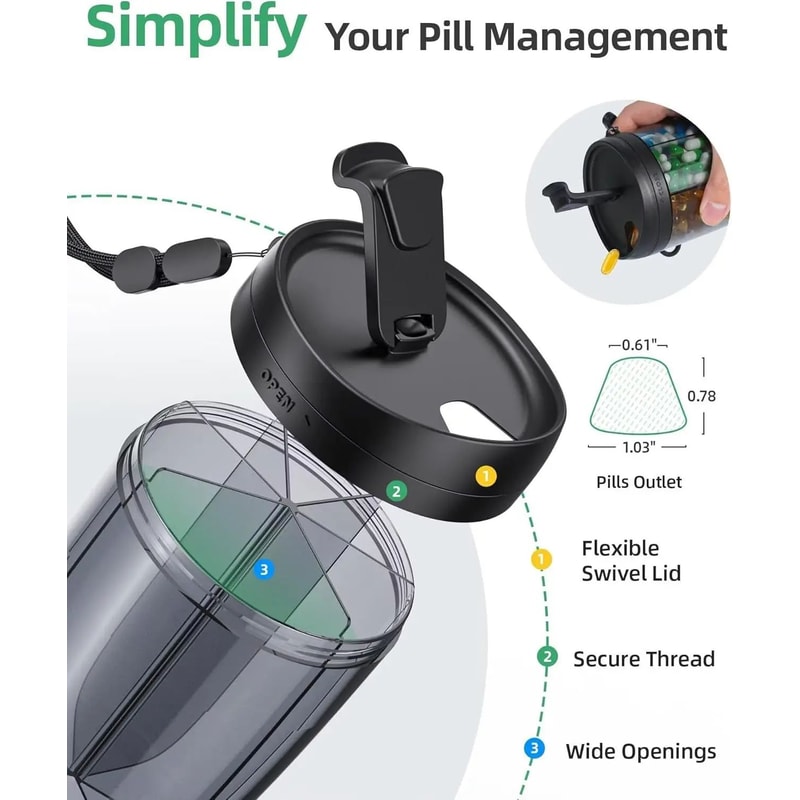6Grid Travel Pill Organizer Bottle Portable Vitamin Organizer With BuiltIn Cup 3