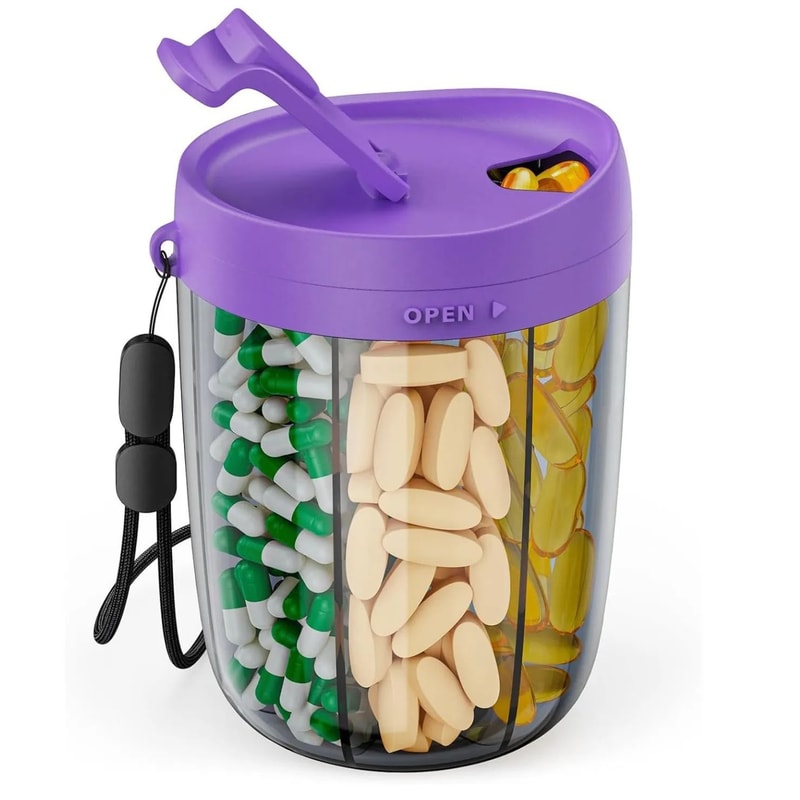 6Grid Travel Pill Organizer Bottle Portable Vitamin Organizer With BuiltIn Cup 11