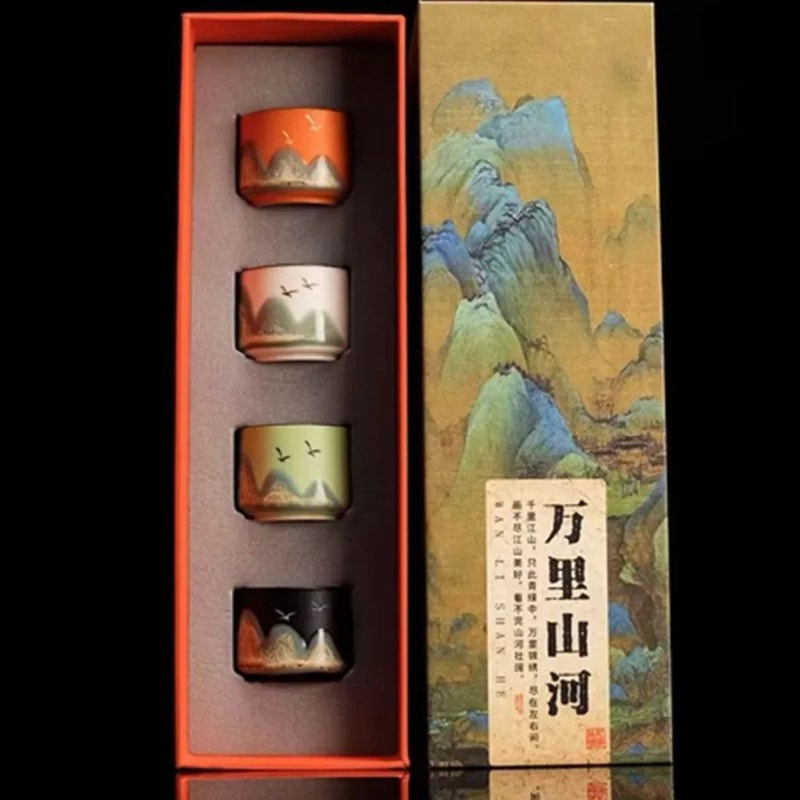 Mountain View Ceramic Tea Cup Set Japanese Sake Set With Bird Pattern 5Piece 1