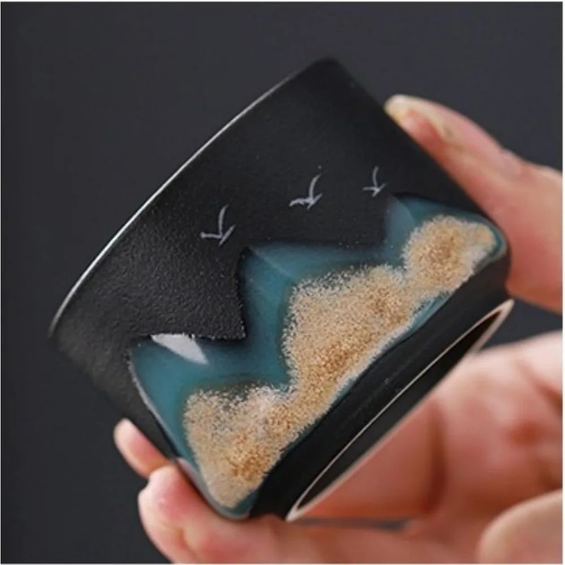 Mountain View Ceramic Tea Cup Set Japanese Sake Set With Bird Pattern 5Piece 2