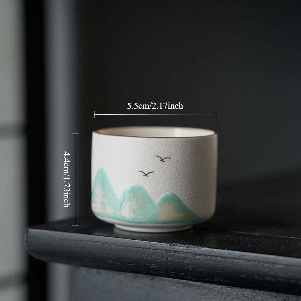 Mountain View Ceramic Tea Cup Set Japanese Sake Set With Bird Pattern 5Piece 5