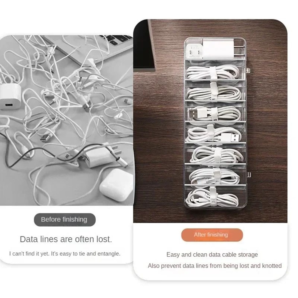 Transparent Divided Grid Cable Organizer Box For Charging Cords Accessories 4